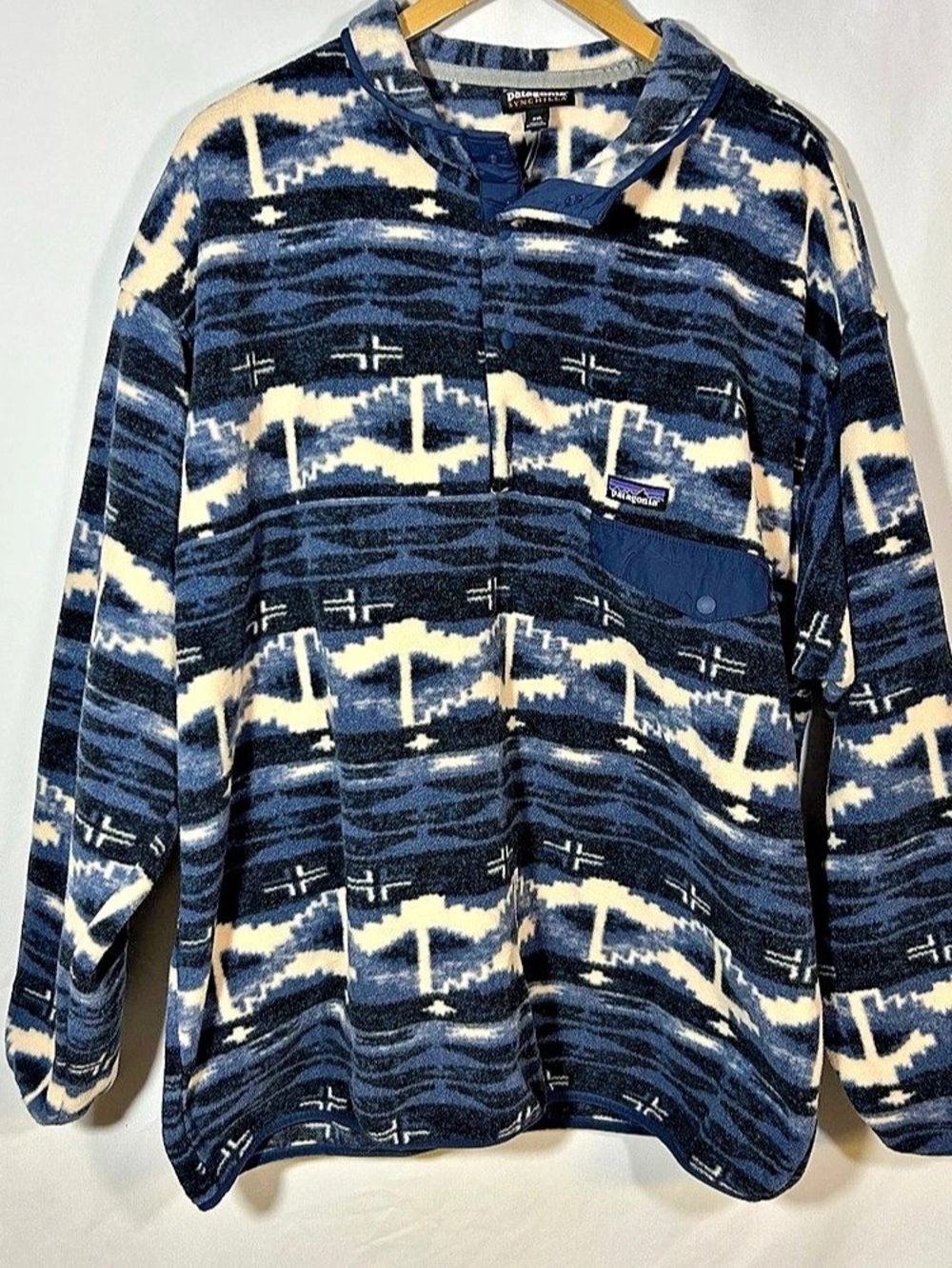 Patagonia Men XXL Synchilla Snap-T Fleece Mock Neck Pullover Blue White Unisex